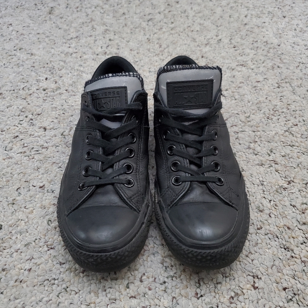 Black Leather Reflective Converse Sneakers